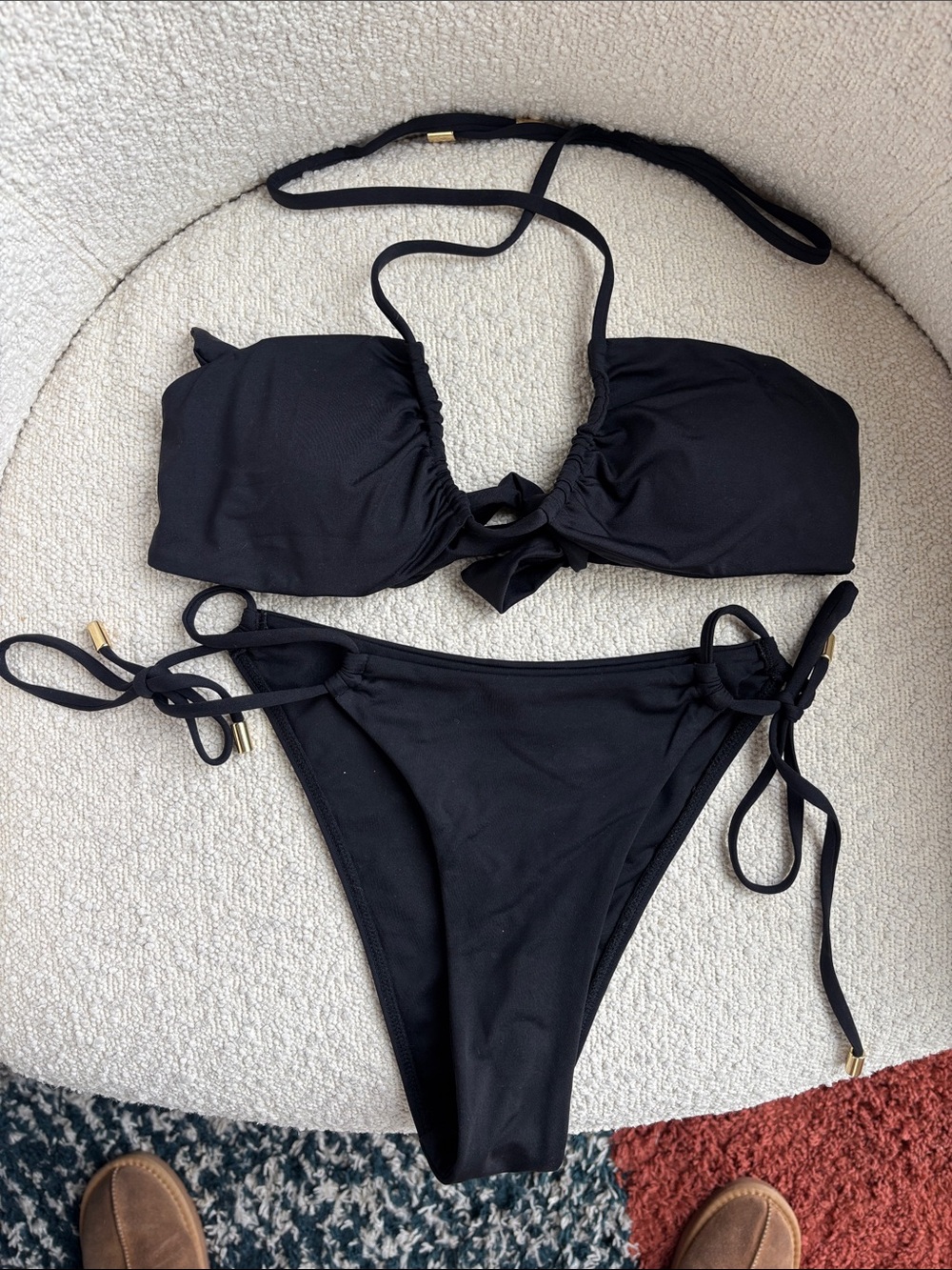 Monday Swimwear Black Cross Bikini Top and bottom